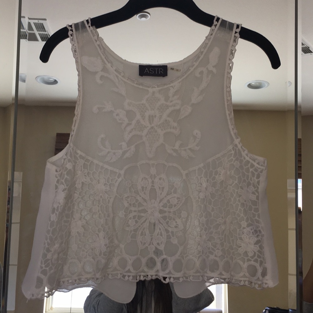Astr | cropped embroidered sheer top